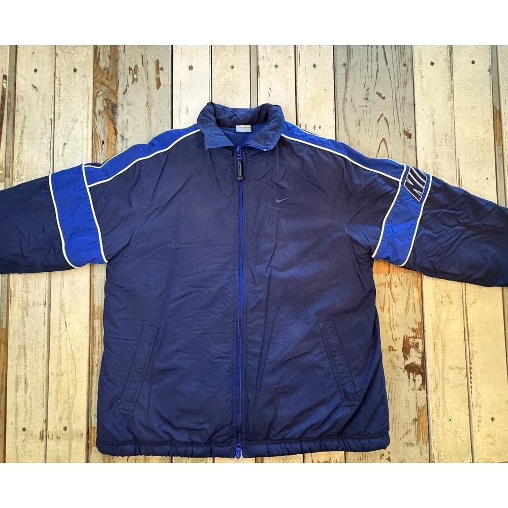 Vintage 2000's Nike Swoosh Reversible Puffer Jacket Fleece KIDS Size 14/16 Y2K